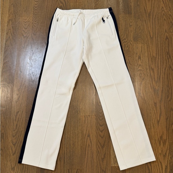 New RLX Ralph Lauren Logo horse Sweatpants Mens white Zip Pockets medium - Picture 5 of 10